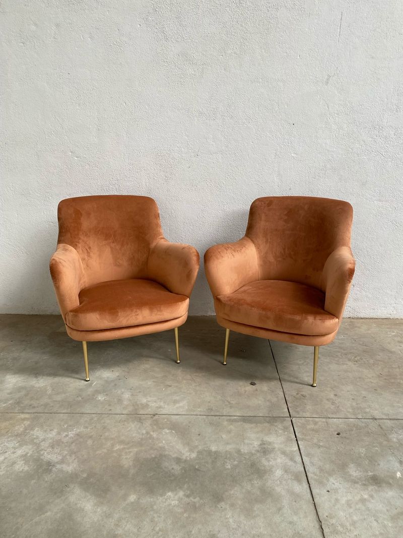 Poltrone stile vintage in velluto color pesca