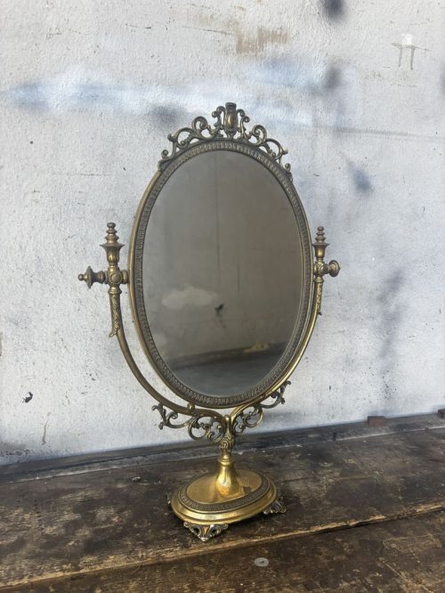 Specchio vintage da tavolo in ottone