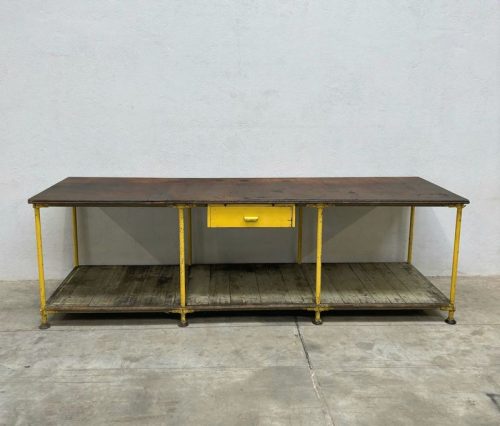 Bancone vintage ferro e piano in legno - H95 cm LxL 310x100 cm