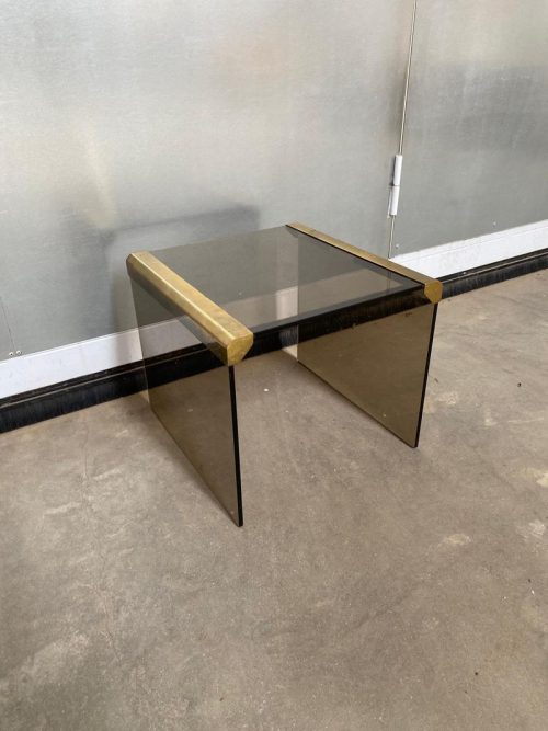 Tavolino vetro e ottone vintage -H34 L39 P40 cm